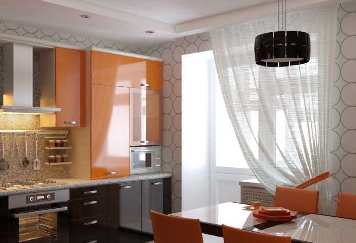 papel de parede no interior da cozinha em tons de laranja