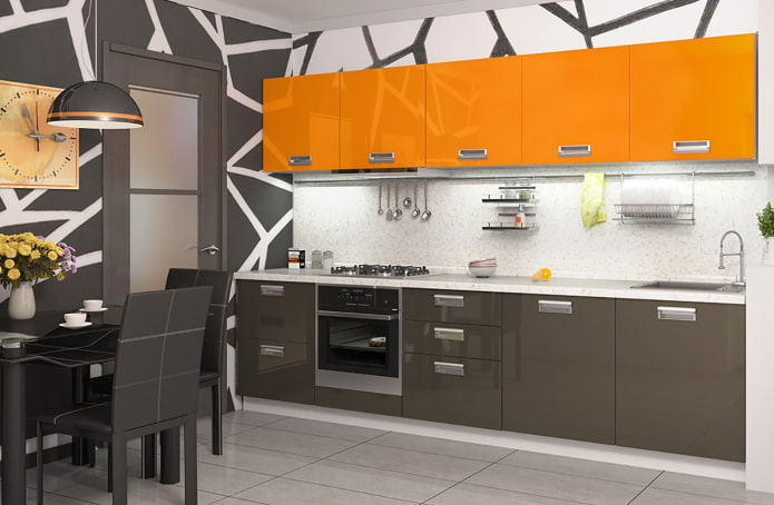 papel pintado en el interior de la cocina en tonos naranjas