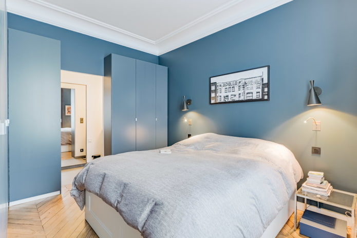 yatak odası iç mavi tonları