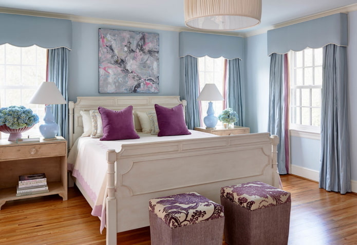 lilla blå soveværelse interiør
