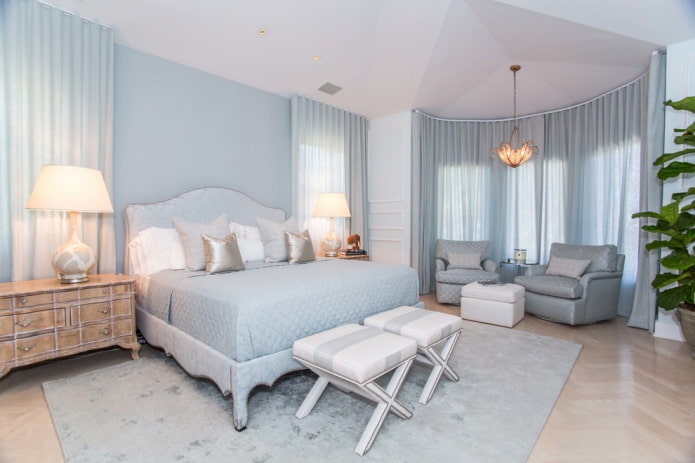 shades of blue in the bedroom interior