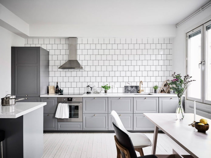 gray and white kitchen interior