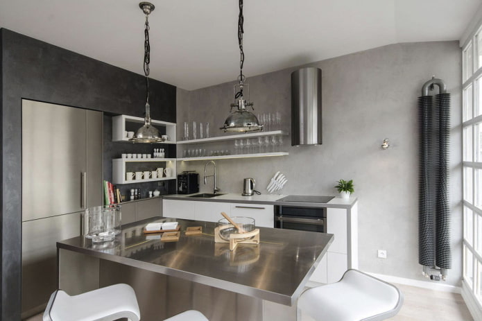 decoration in the interior of the kitchen in gray tones