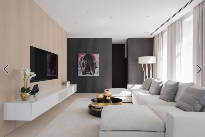 arredamento minimalista e illuminazione nel soggiorno