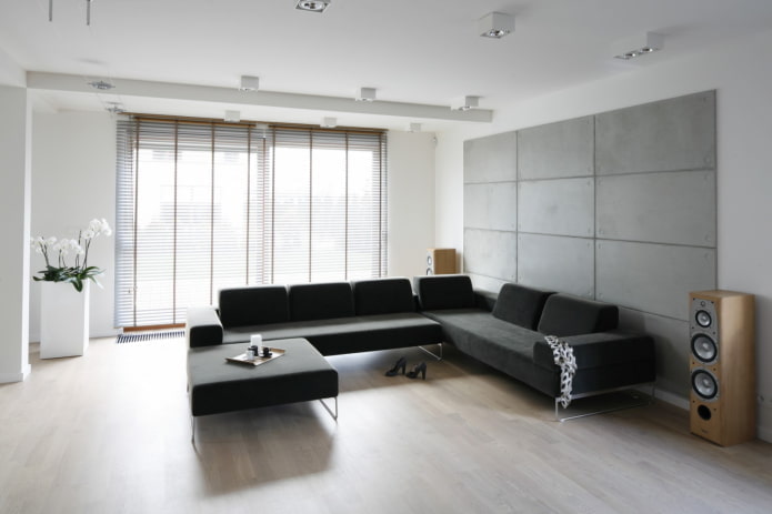 minimalistinis gyvenamojo kambario dekoravimas