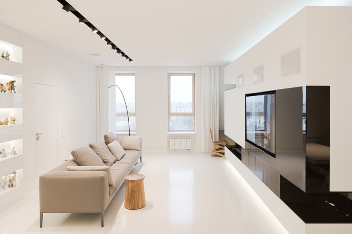 Minimalistické barevné schéma v obývacím pokoji