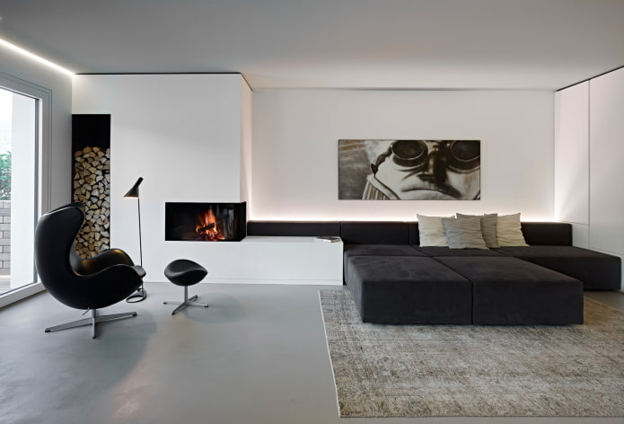 design interior în stil minimalist al camerei de zi