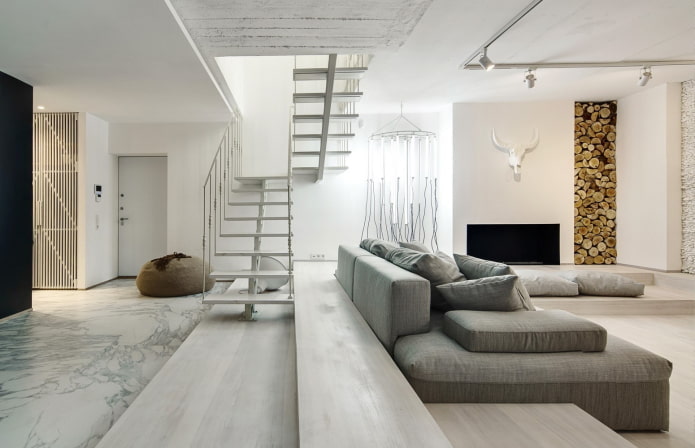 minimalistisk stil stue interiør design