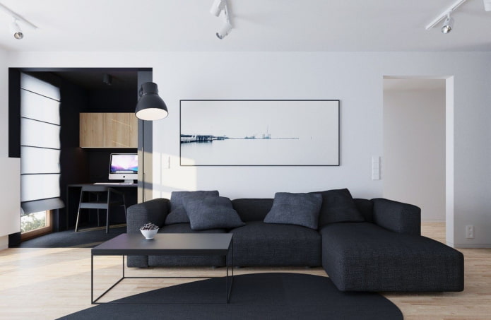 minimalistinio stiliaus svetainės baldai