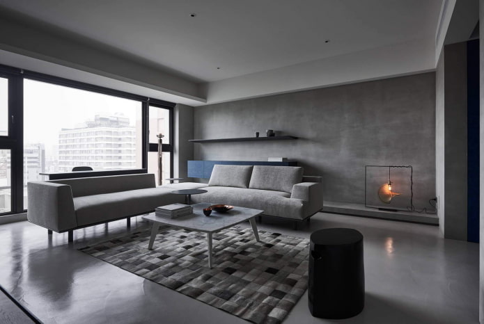 Minimalistické barevné schéma v obývacím pokoji
