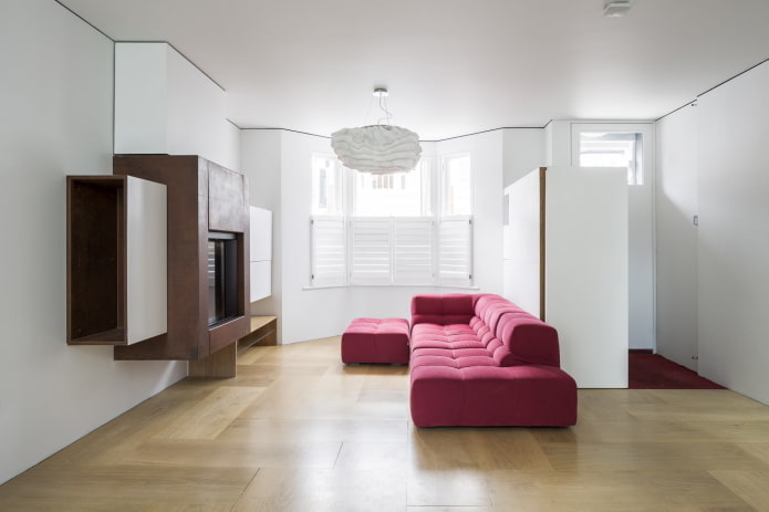 design interior în stil minimalist al camerei de zi