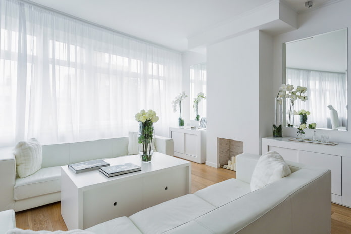 white decor and lighting in the living room
