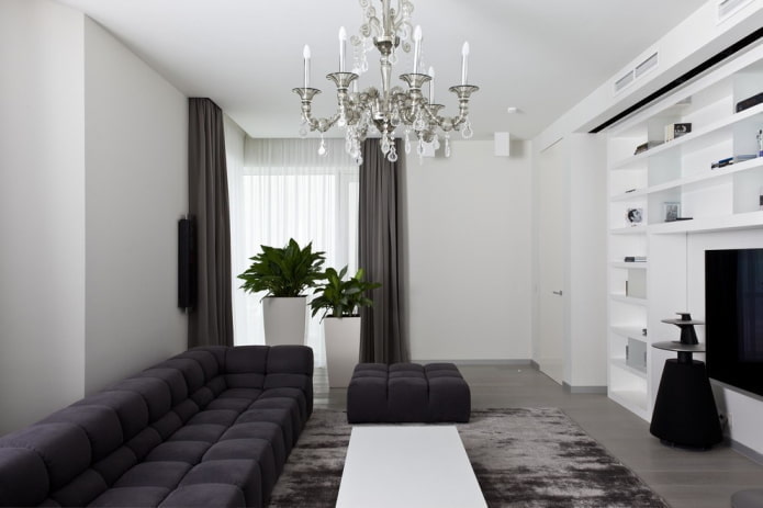 interiorul camerei de zi în culori albe și gri