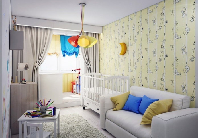 interiér malého obývacího pokoje v kombinaci s dětským pokojem