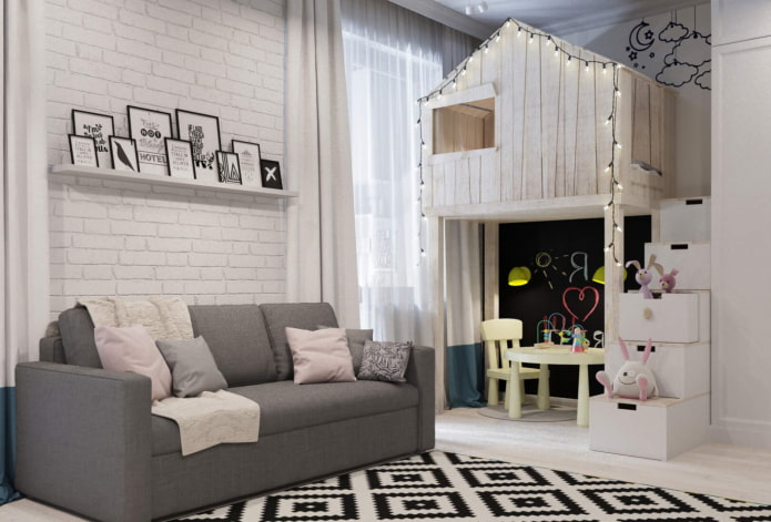 design interiéru kombinovaného obývacího pokoje pro děti
