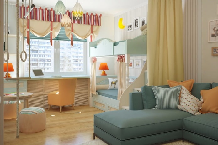 interior design di un soggiorno per bambini combinato