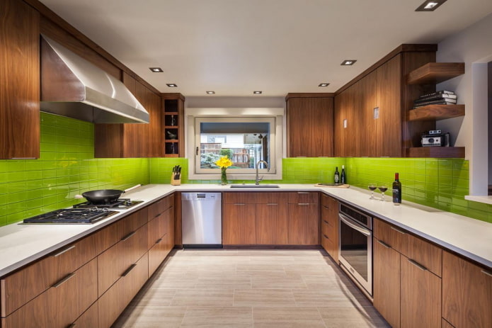 zielono-brązowe wnętrze kuchni