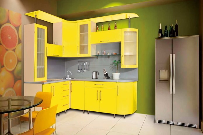žlto-zelený interiér kuchyne