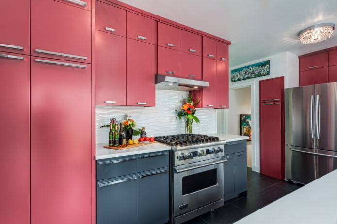 pink and gray kitchen interior