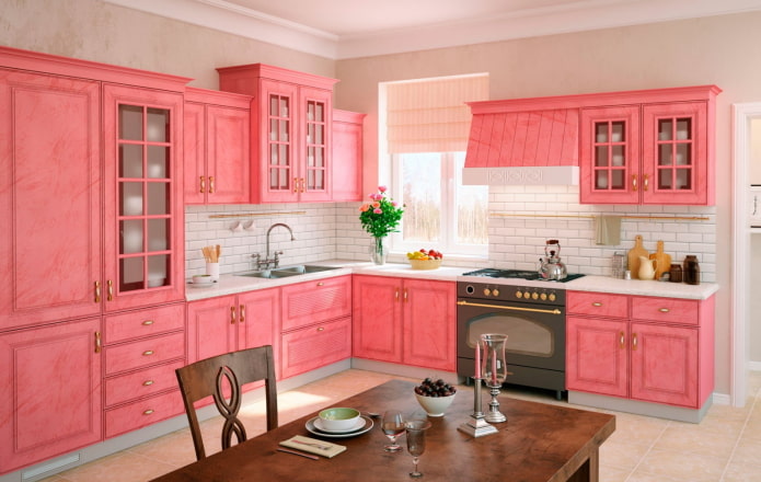 interior de cocina de estilo provenzal rosa