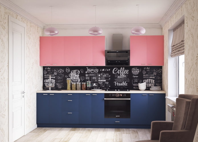 intérieur de cuisine rose et bleu