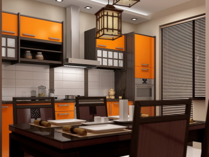 Interiorul bucătăriei în stil japonez