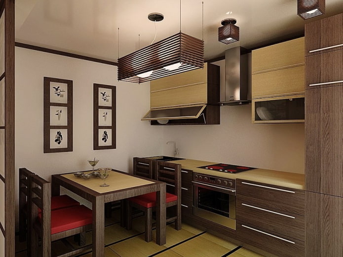 móveis e eletrodomésticos no interior da cozinha em estilo japonês