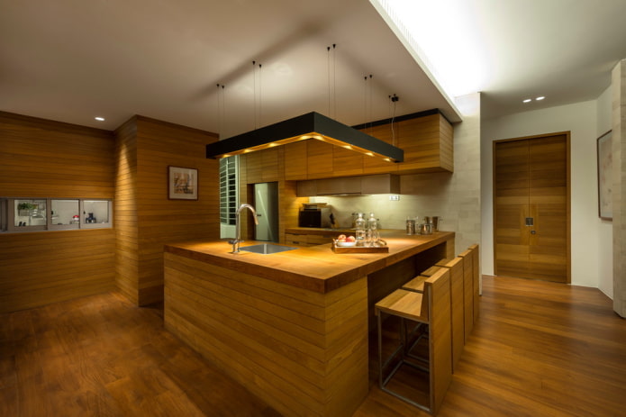 Japoniško stiliaus virtuvės interjeras