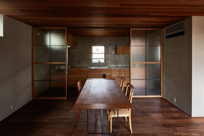 japoniško stiliaus virtuvės interjero dizainas