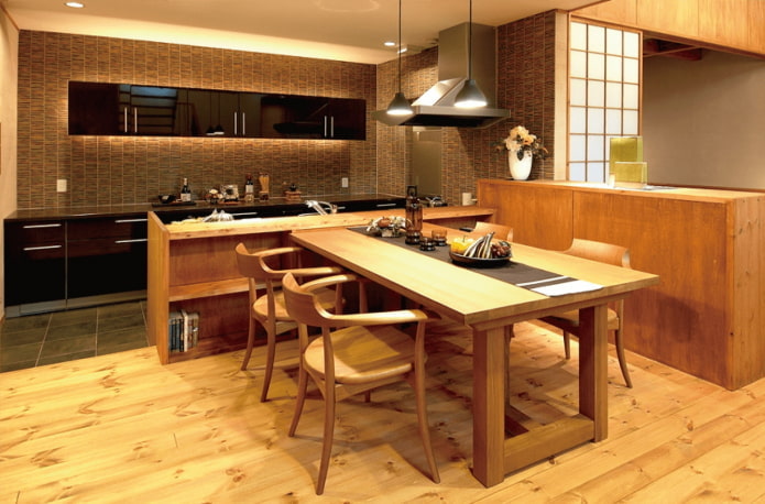 Japoniško stiliaus virtuvės interjeras