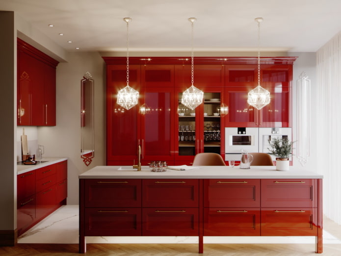 interior de cocina roja