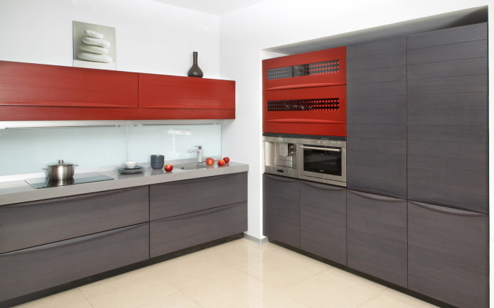 minimalisme rødt køkken interiør