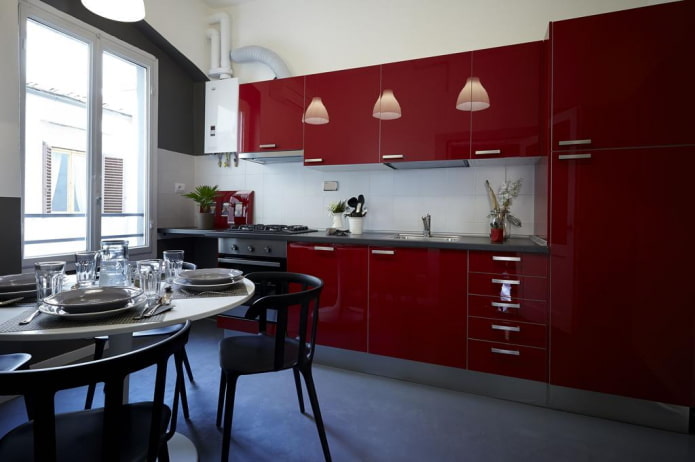 nội thất nhà bếp màu đỏ