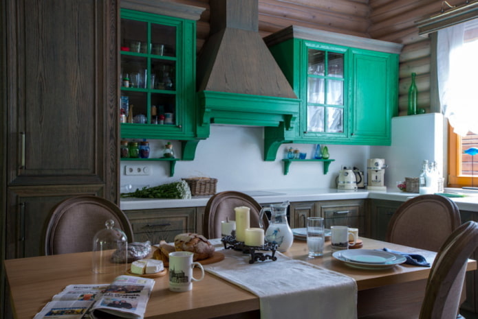 décoration et éclairage dans la cuisine dans un style champêtre rustique