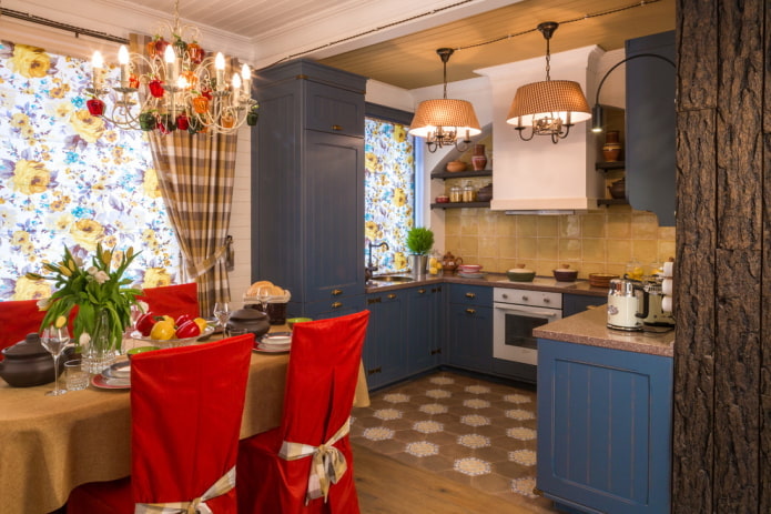 décoration et éclairage dans la cuisine dans un style champêtre rustique