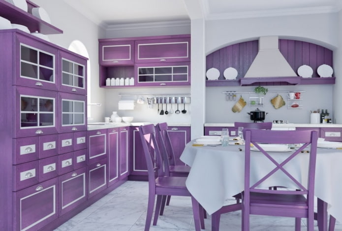 Provence-stílus a lila konyha belsejében