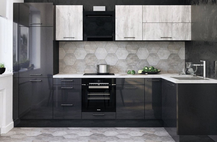 interior de cocina en colores gris-negro