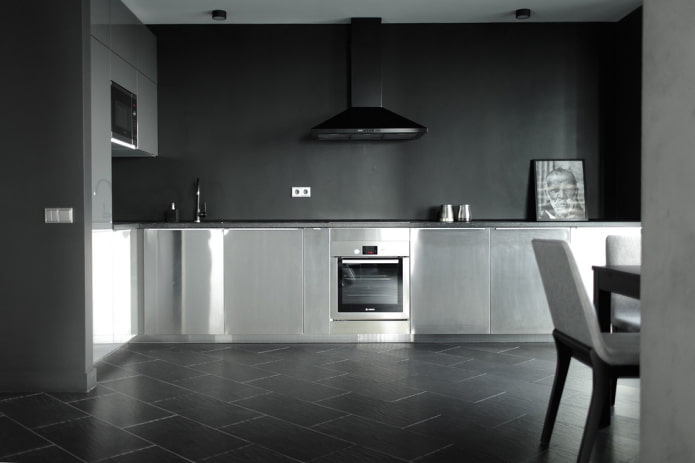 kitchen interior in gray-black colors