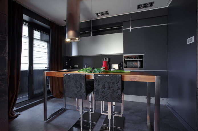 black dining group in a kitchen interior
