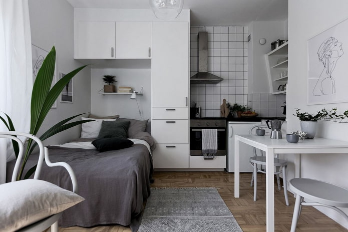 интериор на малка кухня-спалня