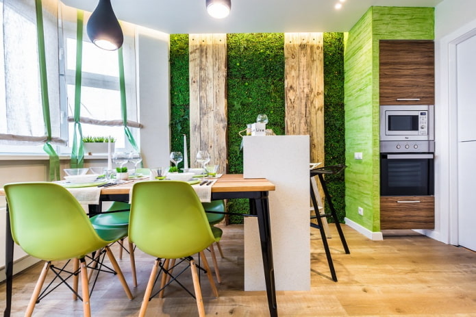 grønt interiør i øko-stil kjøkken