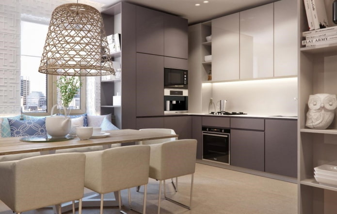 kitchen interior in gray and beige colors