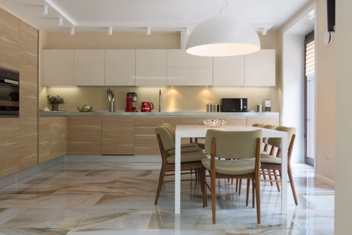 furniture and appliances in the interior of the kitchen in beige colors