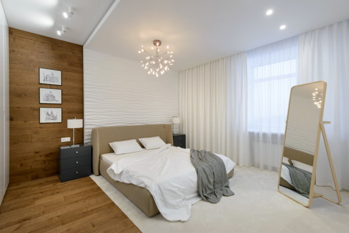 interior de dormitorio marrón y blanco