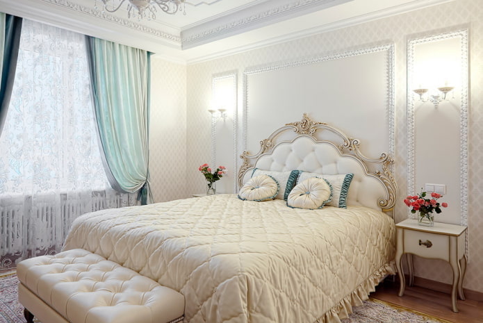 hvid soveværelse interiør i klassisk stil