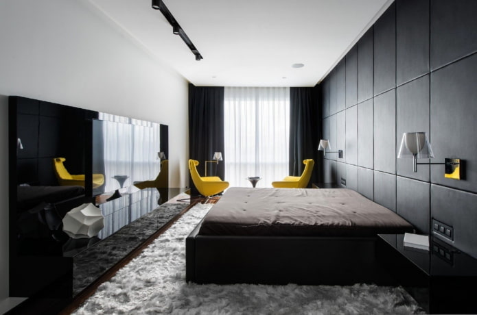 úzká ložnice moderní styl místnosti