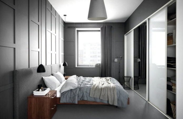 diseño interior de dormitorio estrecho