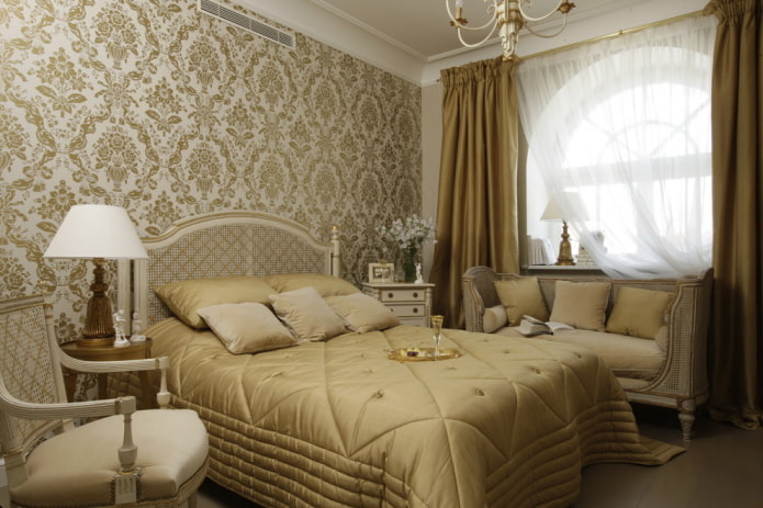 curtains in the interior of a beige bedroom
