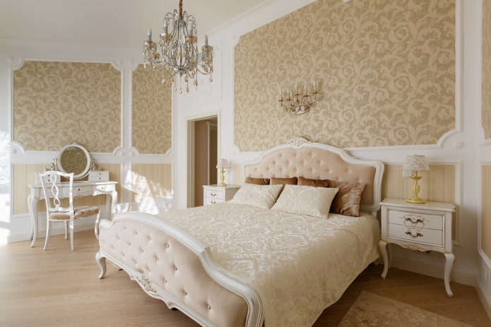 balts un smilškrāsas guļamistabas interjers