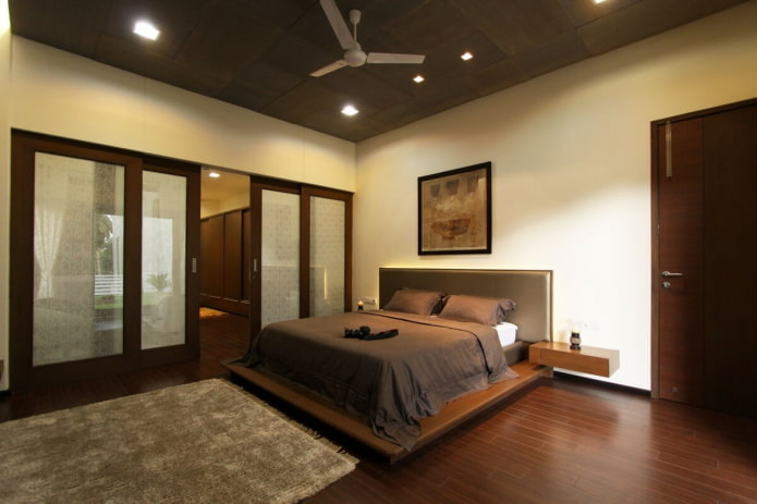 interior de dormitorio marrón beige